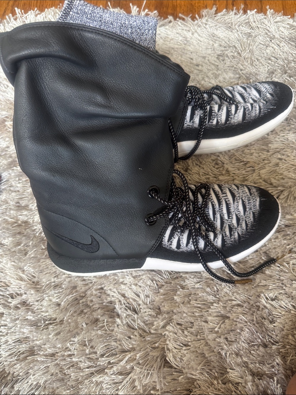 Nike Black and White Knit High-Top Sneakers